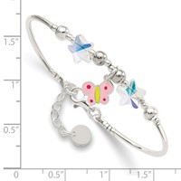 Sterling Silver Multi-color Enameled Butterfly and Crystal Stars Bracelet with 1 Inch Extension, 6" view 2