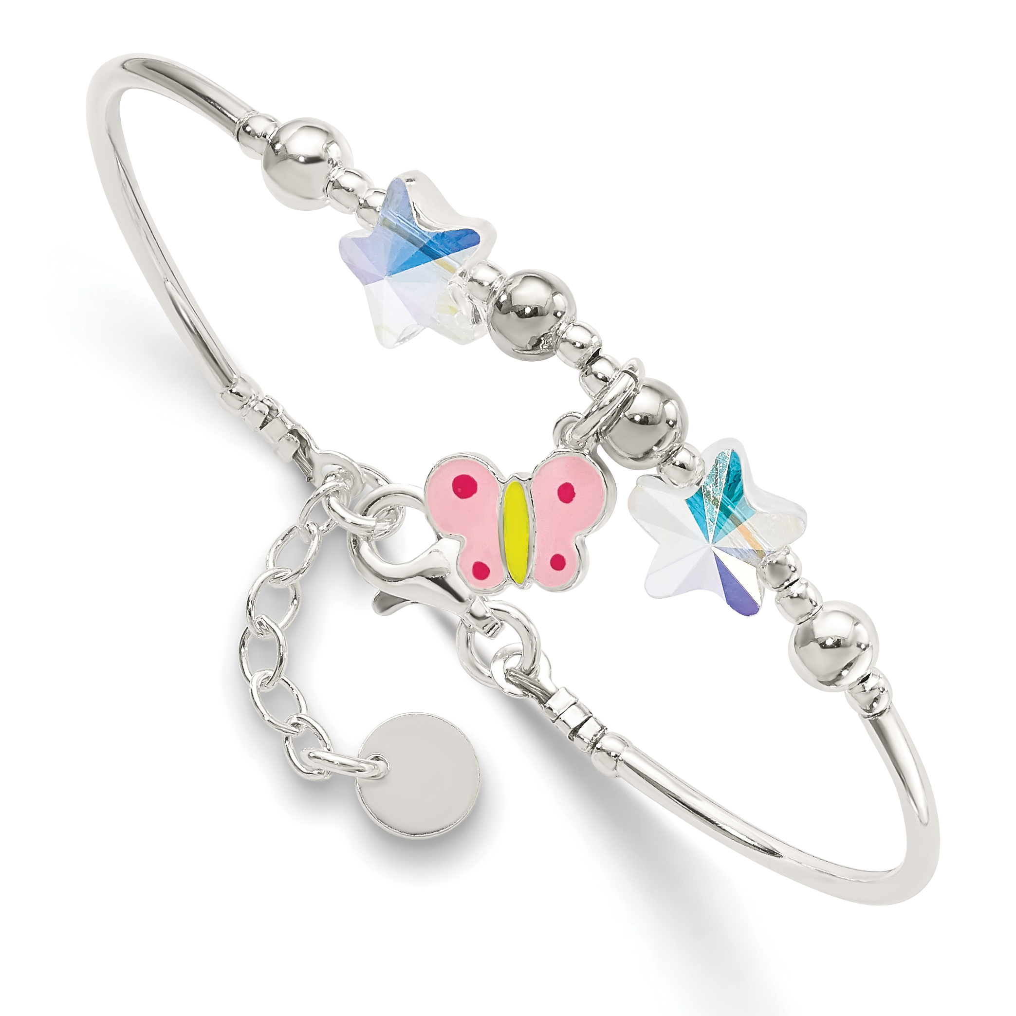 Sterling Silver Enamel Crystal Butterfly Stars w/ 1in ext. Children's Brace (QG4077-6)
