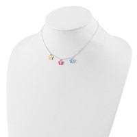Sterling Silver Polished Yellow, Pink and Blue Enameled Three Butterfly Children's Necklace view 3