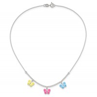 Sterling Silver Polished Yellow, Pink and Blue Enameled Three Butterfly Children's Necklace view 4