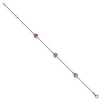 Sterling Silver Rhodium-plated Red, Green and Blue Glass Hearts Bracelet with 1 Inch Extension, 6" view 2