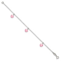 Sterling Silver Polished Pink Enameled Hearts Bracelet - 6in view 2