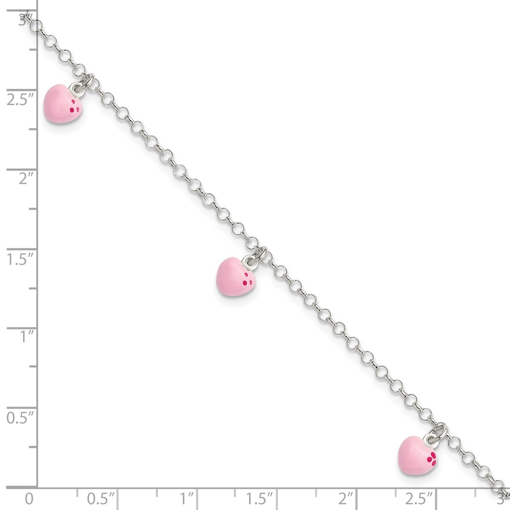 Sterling Silver Polished Pink Enameled Hearts Children's Bracelet (QG4081-6)