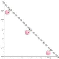 Sterling Silver Polished Pink Enameled Hearts Bracelet - 6in view 3