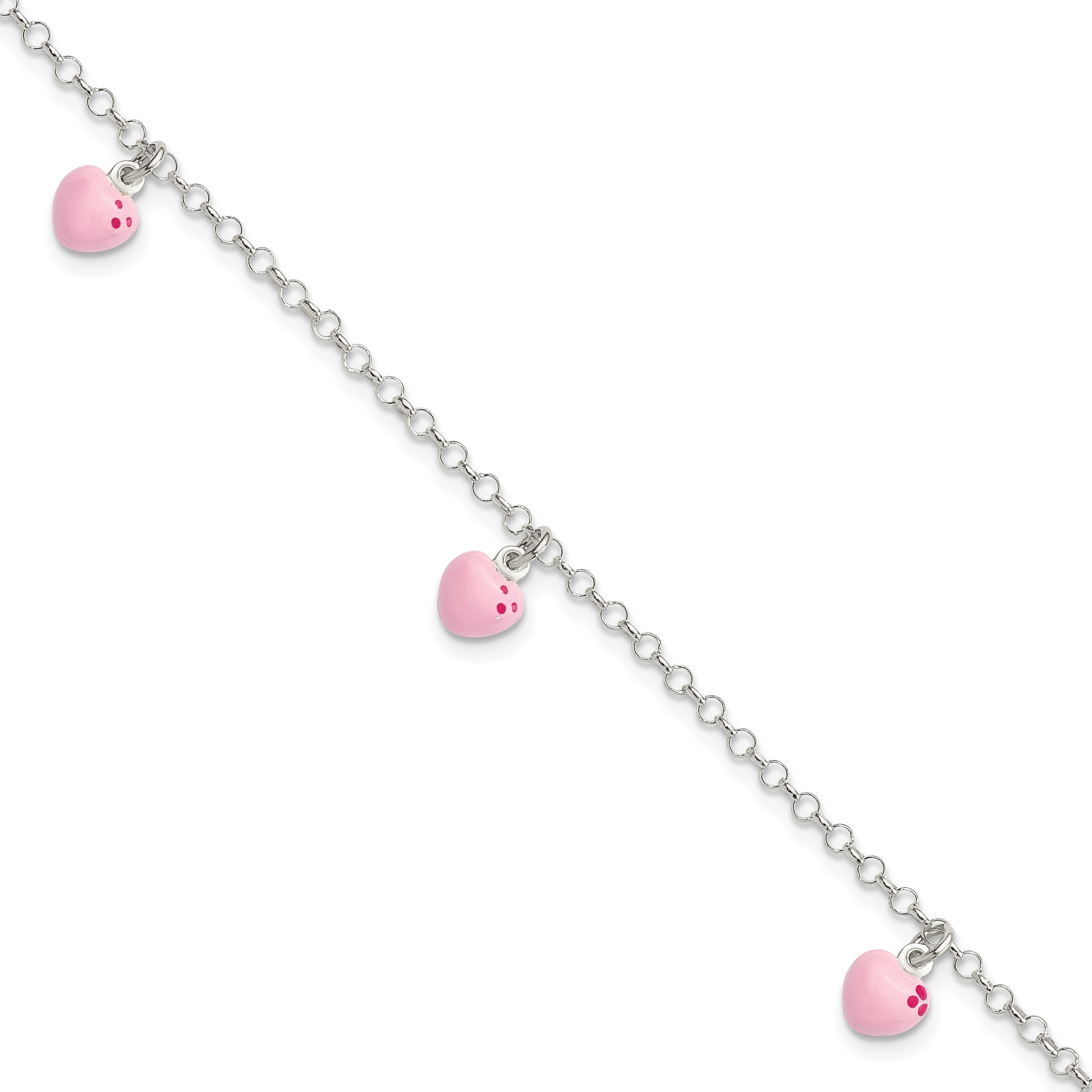 Sterling Silver Polished Pink Enameled Hearts Children's Bracelet (QG4081-6)