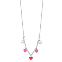 Sterling Silver Polished Pink Red White Enamel Heart Necklace, 14" view 2