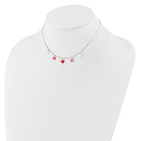 Sterling Silver Polished Pink Red White Enamel Heart Necklace, 14" view 4