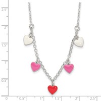 Sterling Silver Polished Pink Red White Enamel Heart Necklace, 14" view 3