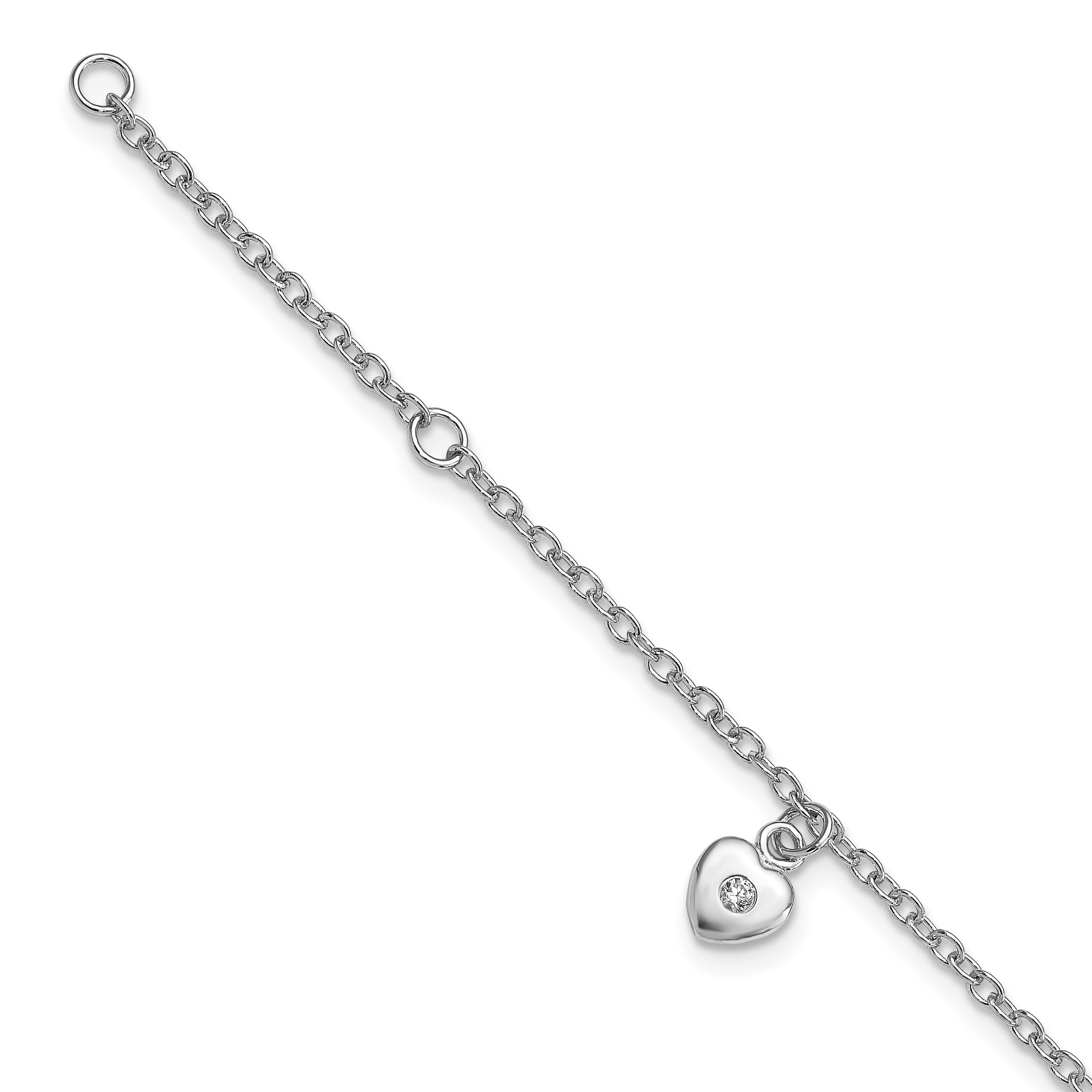 Sterling Silver RH-plated Polished CZ Heart w/ 1in ext. Children's Bracelet (QG4084-5.5)