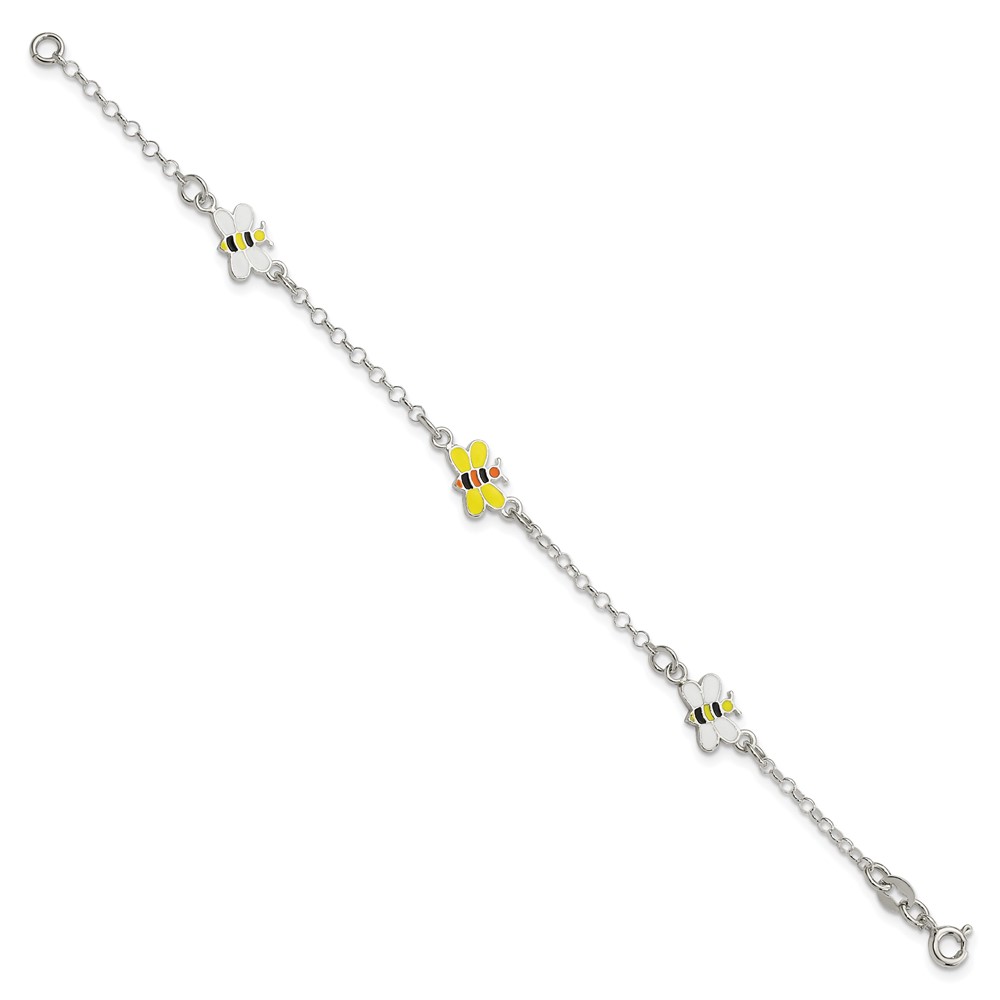 Sterling Silver Polished & Enameled Bees Children's Bracelet (QG4085-6)