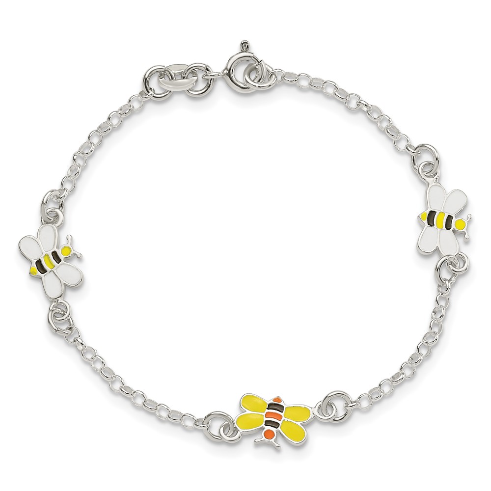 Sterling Silver Polished & Enameled Bees Children's Bracelet (QG4085-6)