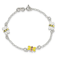 Sterling Silver Polished and Enameled Bees Plus 1 Inch Extension Bracelet, 5" view 4