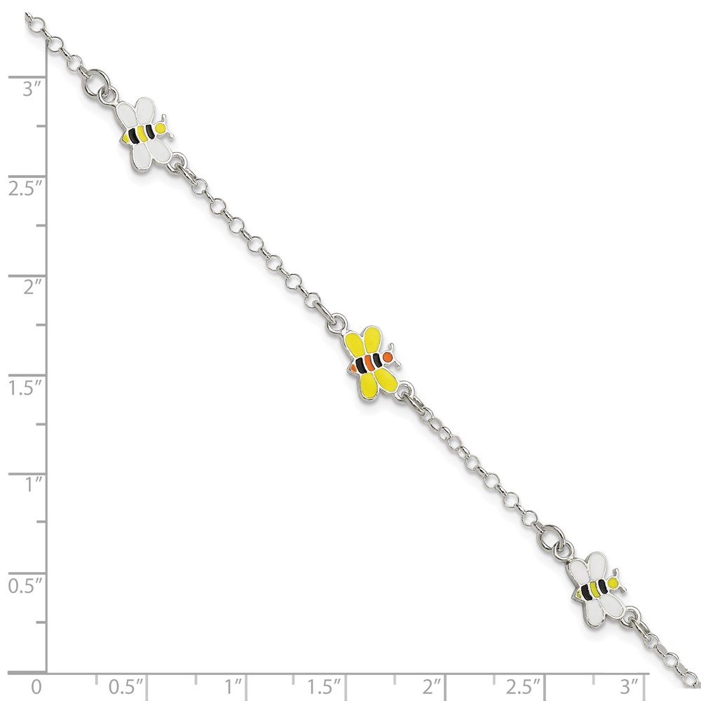 Sterling Silver Polished & Enameled Bees Children's Bracelet (QG4085-6)