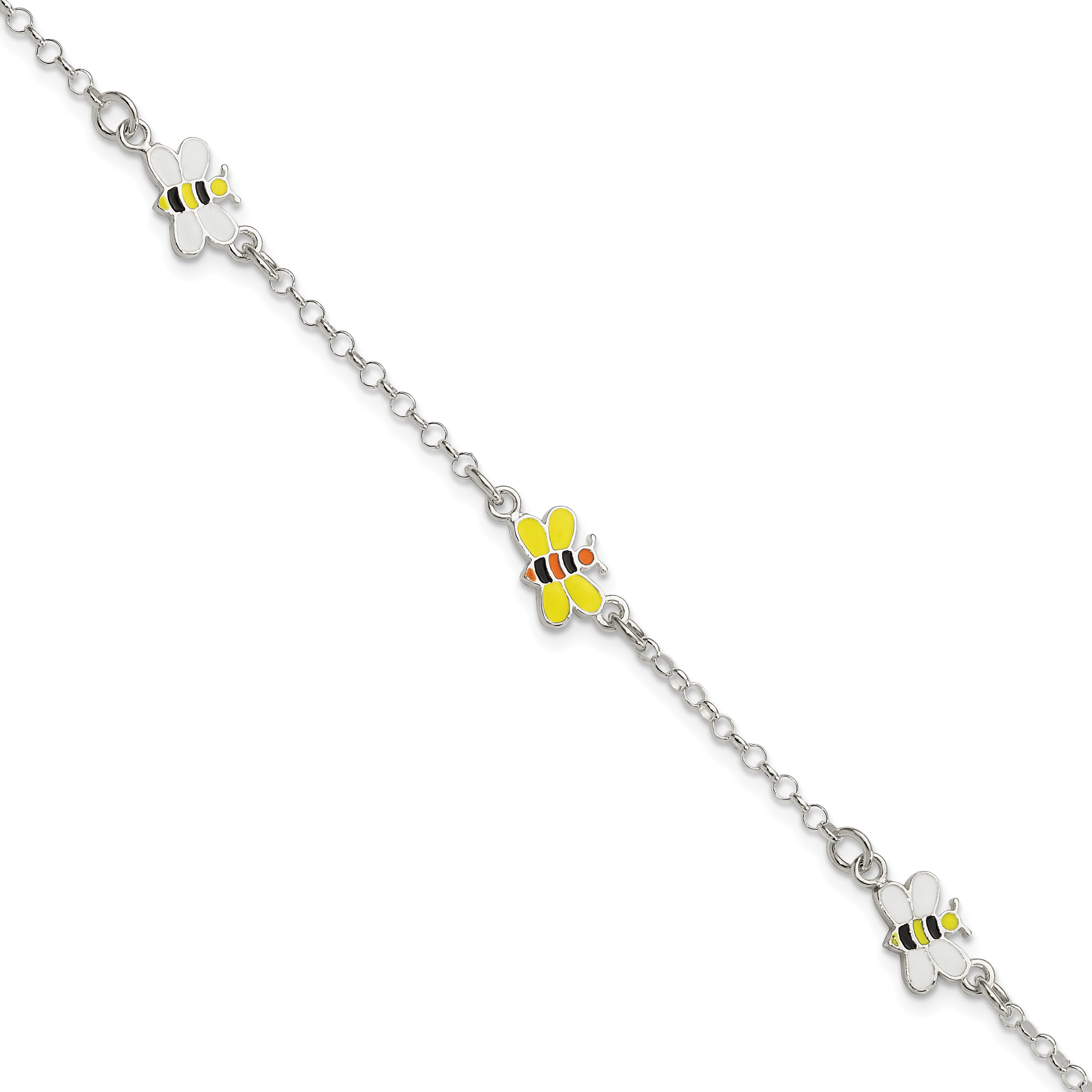 Sterling Silver Polished & Enameled Bees Children's Bracelet (QG4085-6)
