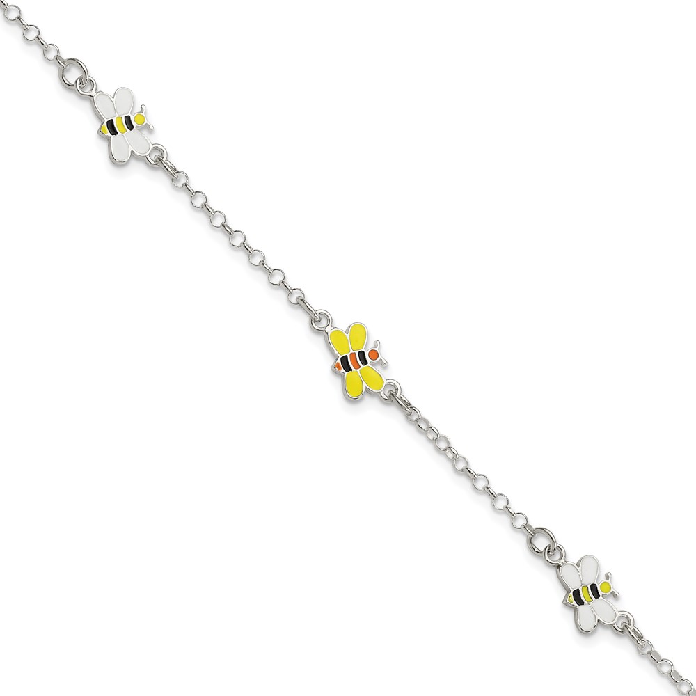 Sterling Silver Polished & Enameled Bees Children's Bracelet (QG4085-6)