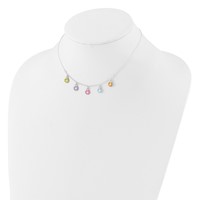 Sterling Silver Polished Multi-color Enameled Dangle Flower Necklace, 14" view 4
