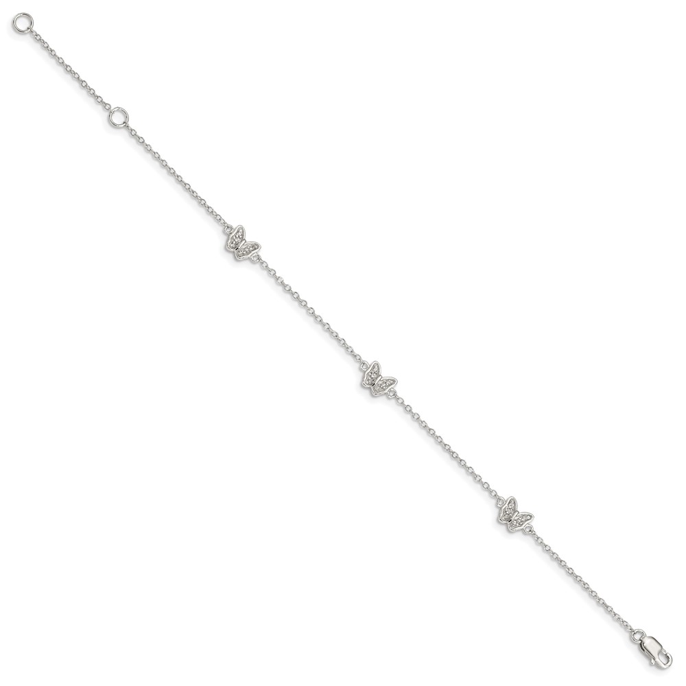 Sterling Silver Rhodium-plated Polished CZ Butterflies 6 inch Bracelet with 1 inch extension (QG4098-6)