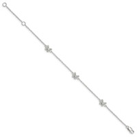 Sterling Silver Rhodium-plated Polished CZ Butterflies Bracelet with 1 Inch Extension, 6" view 2