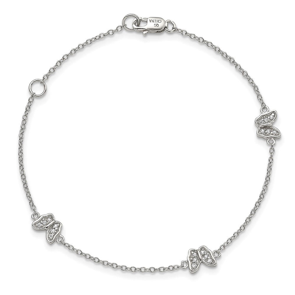 Sterling Silver Rhodium-plated Polished CZ Butterflies 6 inch Bracelet with 1 inch extension (QG4098-6)