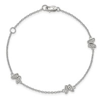 Sterling Silver Rhodium-plated Polished CZ Butterflies Bracelet with 1 Inch Extension, 6" view 4