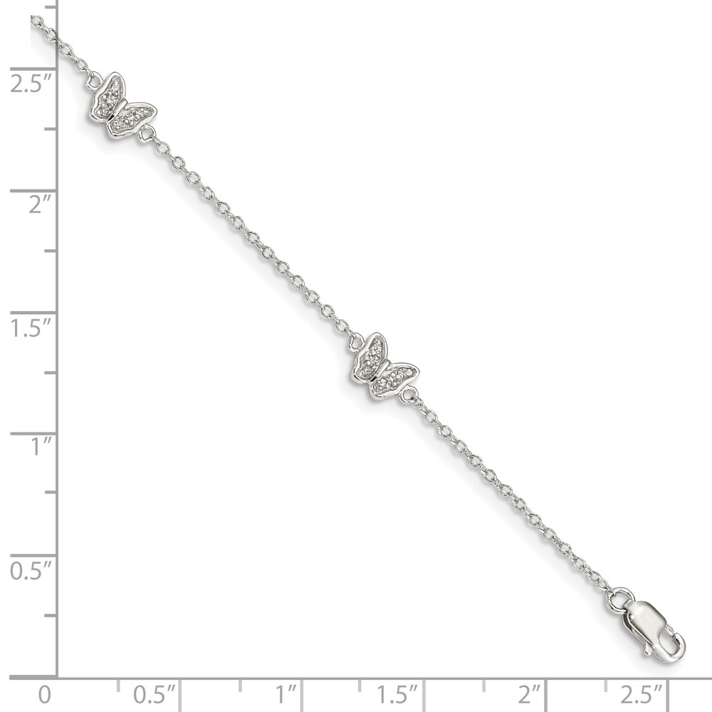 Sterling Silver Rhodium-plated Polished CZ Butterflies 6 inch Bracelet with 1 inch extension (QG4098-6)