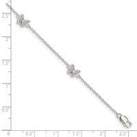 Sterling Silver Rhodium-plated Polished CZ Butterflies Bracelet with 1 Inch Extension, 6" view 3