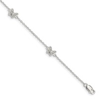 Sterling Silver Rhodium-plated Polished CZ Butterflies Bracelet with 1 Inch Extension, 6" view 1