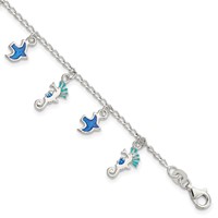Sterling Silver Enameled Seahorse & Birds Bracelet with Ext., 1" view 1
