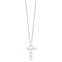 Sterling Silver Rhodium-plated 6-7mm White Button Freshwater Cultured Pearl Cross Necklace, 17" view 2