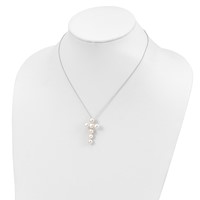 Sterling Silver Rhodium-plated 6-7mm White Button Freshwater Cultured Pearl Cross Necklace, 17" view 4