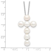 Sterling Silver Rhodium-plated 6-7mm White Button Freshwater Cultured Pearl Cross Necklace, 17" view 3