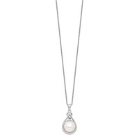 Sterling Silver Rhodium-plated 10-11mm White Button Freshwater Cultured Pearl and CZ Necklace, 17" view 2