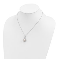Sterling Silver Rhodium-plated 10-11mm White Button Freshwater Cultured Pearl and CZ Necklace, 17" view 4