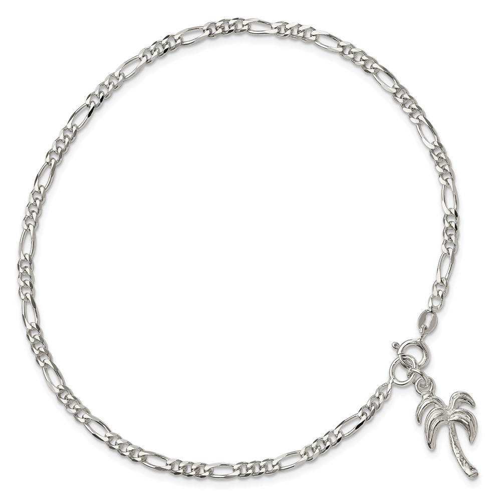 Sterling Silver 10inch Solid Polished Palm Tree Anklet (QG412-10)