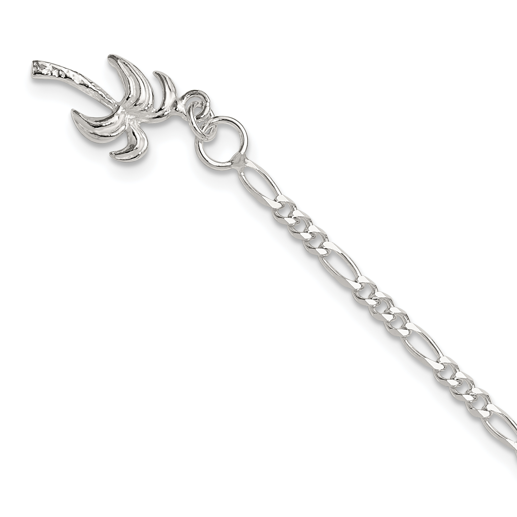 Sterling Silver 10inch Solid Polished Palm Tree Anklet (QG412-10)