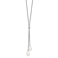 Sterling Silver Rhodium-plated 7-8mm Teardrop Freshwater Cultured Pearl Necklace with 2 Inch Extension Lariat, 16" view 2