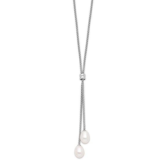 Sterling Silver Rhodium-plated 7-8mm Teardrop Freshwater Cultured Pearl 16 inch with 2 inch Extension Drop Necklace