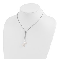 Sterling Silver Rhodium-plated 7-8mm Teardrop Freshwater Cultured Pearl Necklace with 2 Inch Extension Lariat, 16" view 4