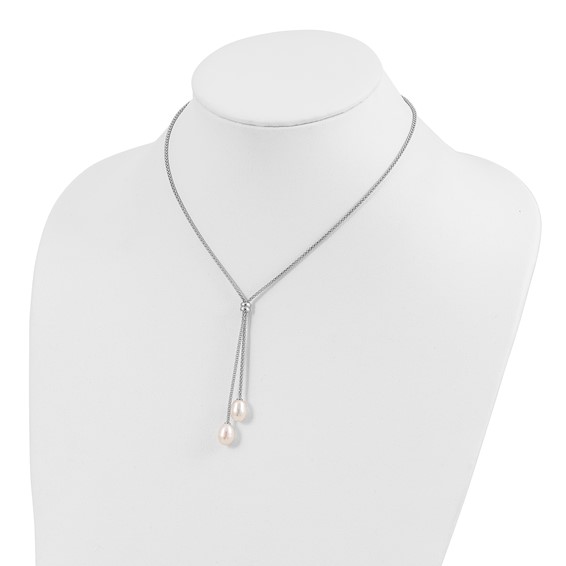 Sterling Silver Rhodium-plated 7-8mm Teardrop Freshwater Cultured Pearl 16 inch with 2 inch Extension Drop Necklace