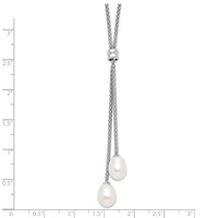 Sterling Silver Rhodium-plated 7-8mm Teardrop Freshwater Cultured Pearl Necklace with 2 Inch Extension Lariat, 16" view 3