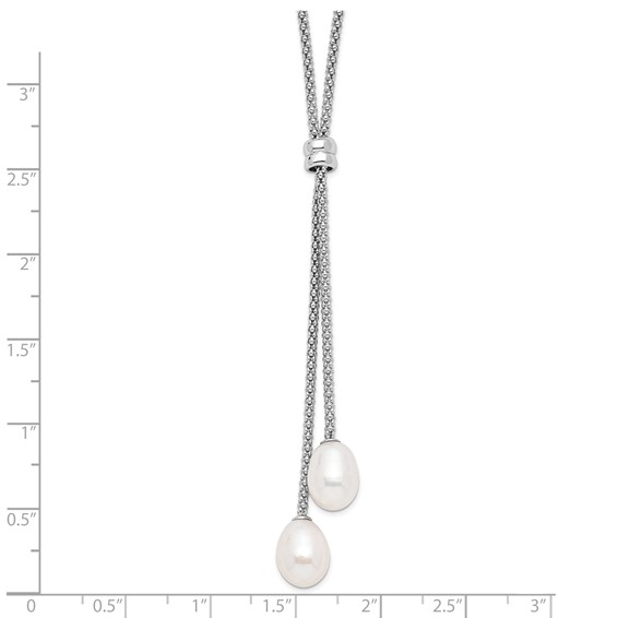 Sterling Silver Rhodium-plated 7-8mm Teardrop Freshwater Cultured Pearl 16 inch with 2 inch Extension Drop Necklace