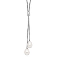 Sterling Silver Rhodium-plated 7-8mm Teardrop Freshwater Cultured Pearl Necklace with 2 Inch Extension Lariat, 16" view 1