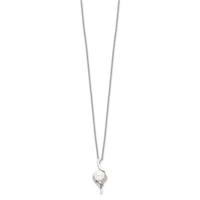 Sterling Silver Rhodium-plated 6-7mm White Semi-Round Freshwater Cultured Pearl and CZ Necklace, 17" view 2