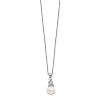 Sterling Silver Rhodium-plated 6-7mm White Near-Round Freshwater Cultured Pearl and CZ Necklace, 17" view 2