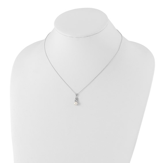 Sterling Silver Rhodium-plated 6-7mm White Near-Round Freshwater Cultured Pearl and CZ 17 inch Necklace