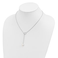 Sterling Silver Rhodium-plated 7-8mm White Teardrop Freshwater Cultured Pearl Drop Lariat Toggle Necklace, 19.5" view 4