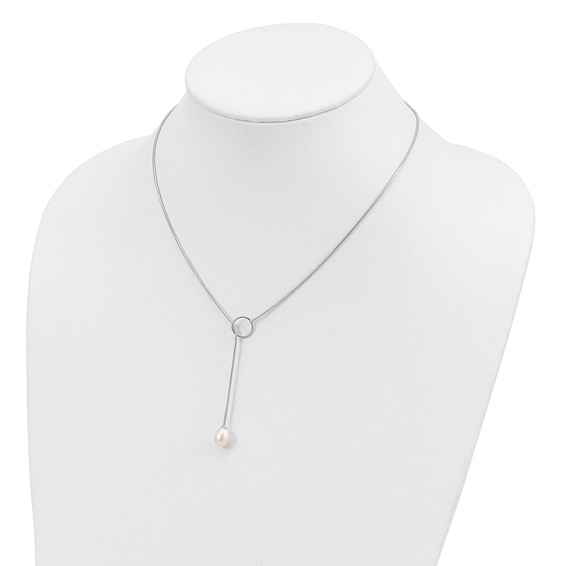 Sterling Silver Rhodium-plated 7-8mm White Teardrop Freshwater Cultured Pearl Toggle Drop 19.5 inch Necklace