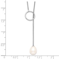 Sterling Silver Rhodium-plated 7-8mm White Teardrop Freshwater Cultured Pearl Drop Lariat Toggle Necklace, 19.5" view 3