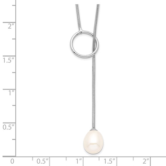 Sterling Silver Rhodium-plated 7-8mm White Teardrop Freshwater Cultured Pearl Toggle Drop 19.5 inch Necklace