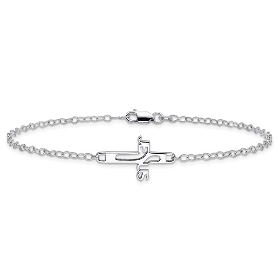 Sterling Silver Rhodium-plated Jesus Cross Anklet